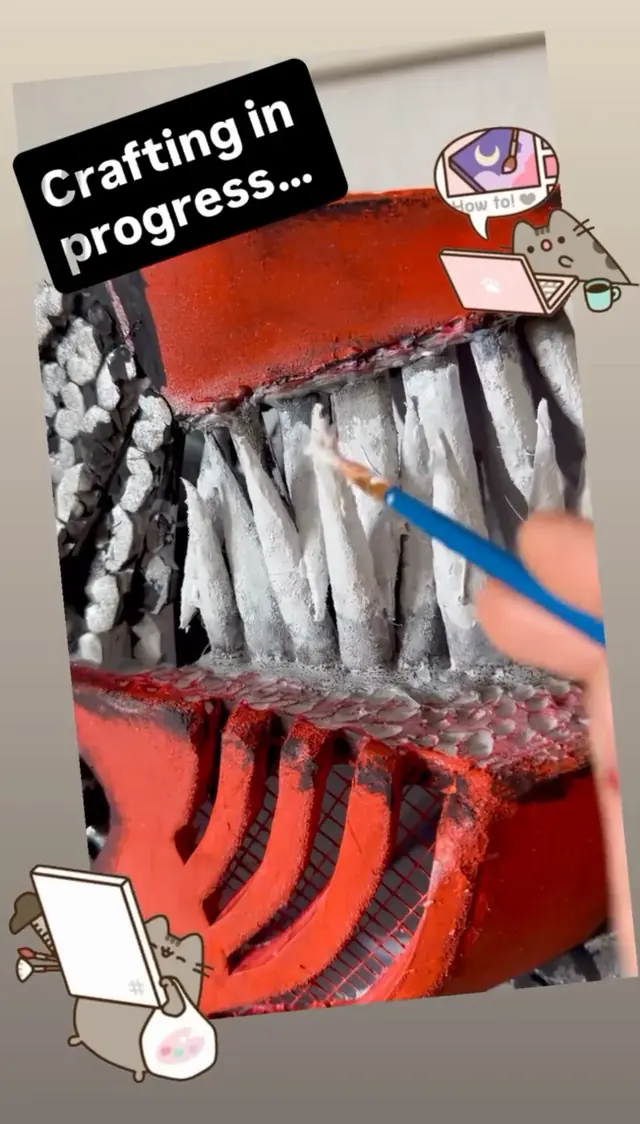 Behind the Work from Impossible Pleasure. Crafting & Props · Hand-painting and weathering the Chainsaw Man helmet.