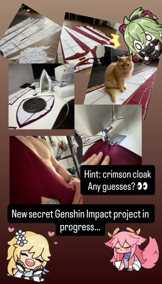 Behind the Work from Impossible Pleasure. Crafting & Props · Sewing the cloak for Rerir from Genshin Impact.