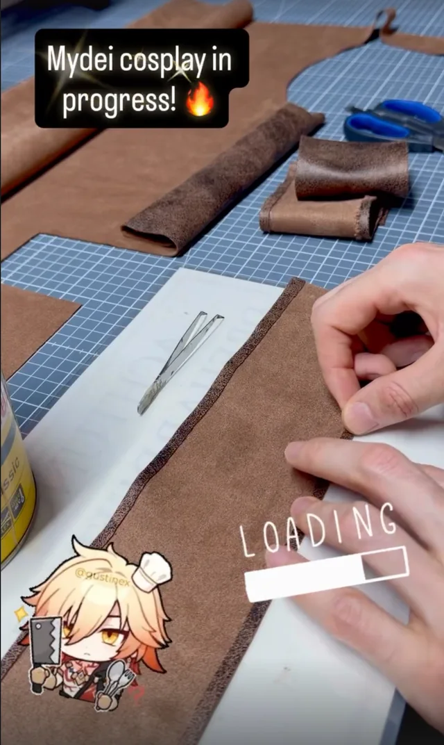 Behind the Work from Impossible Pleasure. Hand-finishing strap components for the Mydei Armor 3D Print cosplay build.