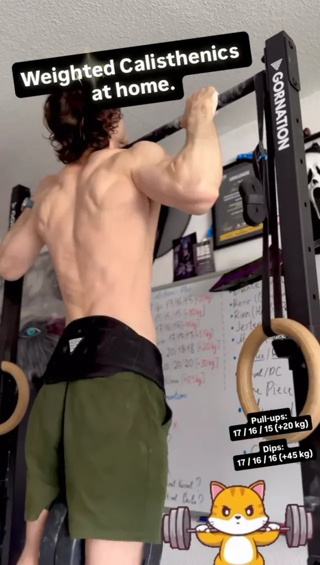 Training behind-the-scenes Story from Impossible Pleasure. Weighted pull-up preparation.