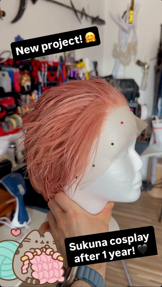 Behind the Work from Impossible Pleasure. Preparing a pink wig for a new Sukuna cosplay project.