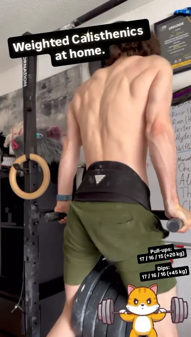 Training behind-the-scenes Story from Impossible Pleasure. Weighted calisthenics session.