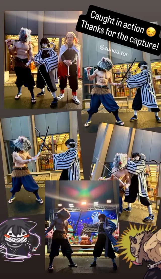 Cosplay action shots outside the festival venue.